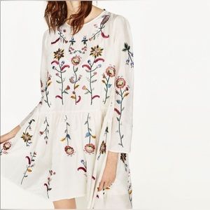 Zara Woman Embroidered Floral Dress with separate slip